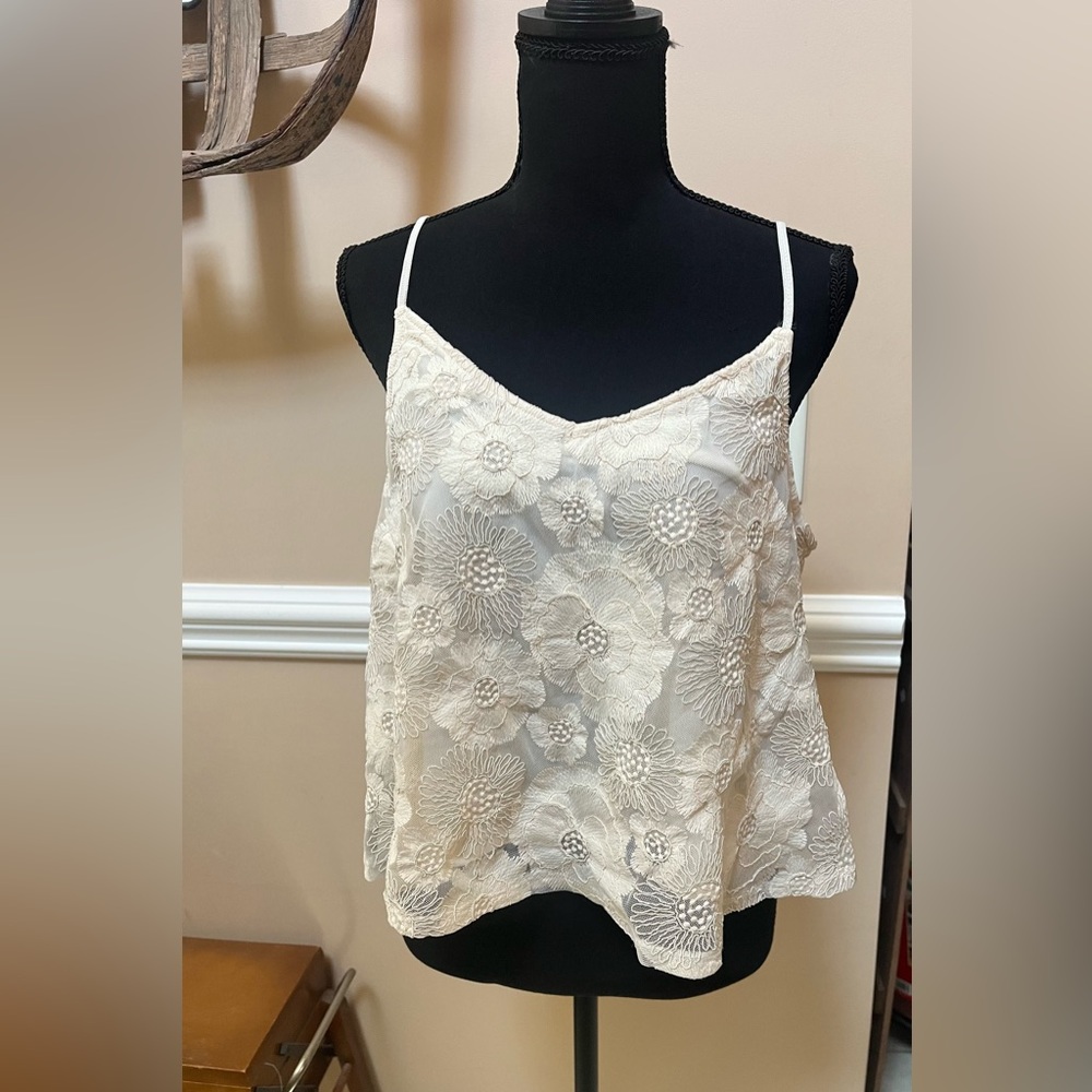 Express Cream Floral Lace Cami Blouse
